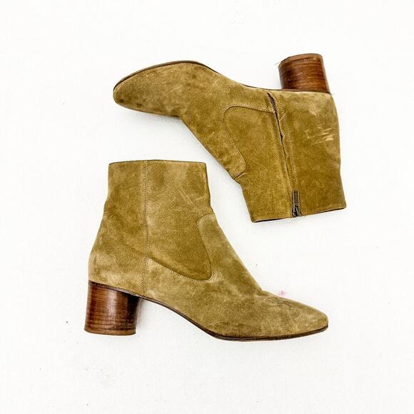 Isabel Marant Olive Suede Leather Round Heel Ankle Booties Size 40 - Picture 3 of 6